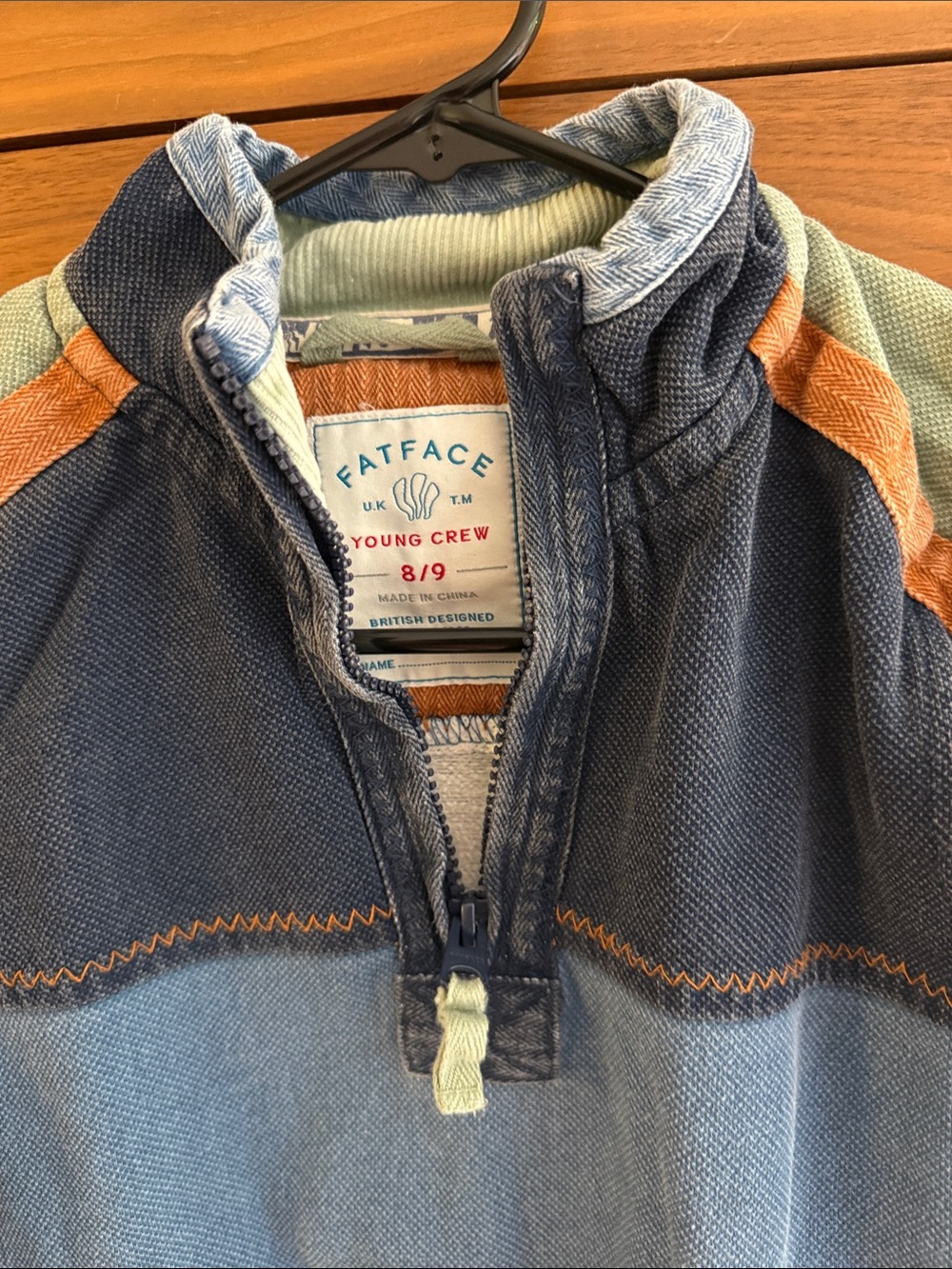 Fat Face Kids Colorblock Half-Zip Jacket in Blue, Orange & Green - Picture 3 of 7